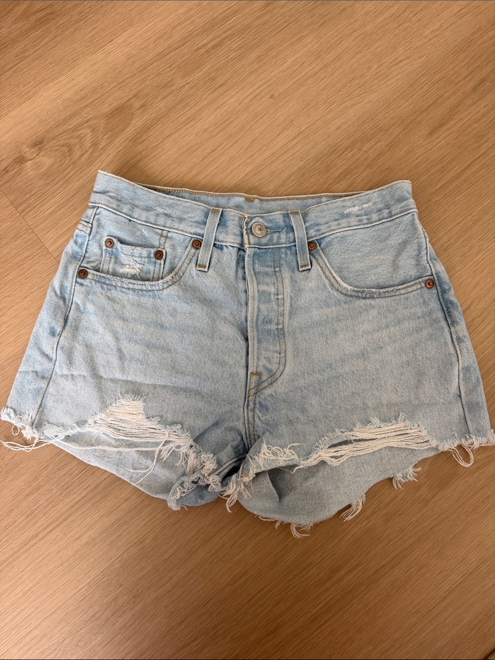 Levi's Light Blue Distressed Denim Shorts